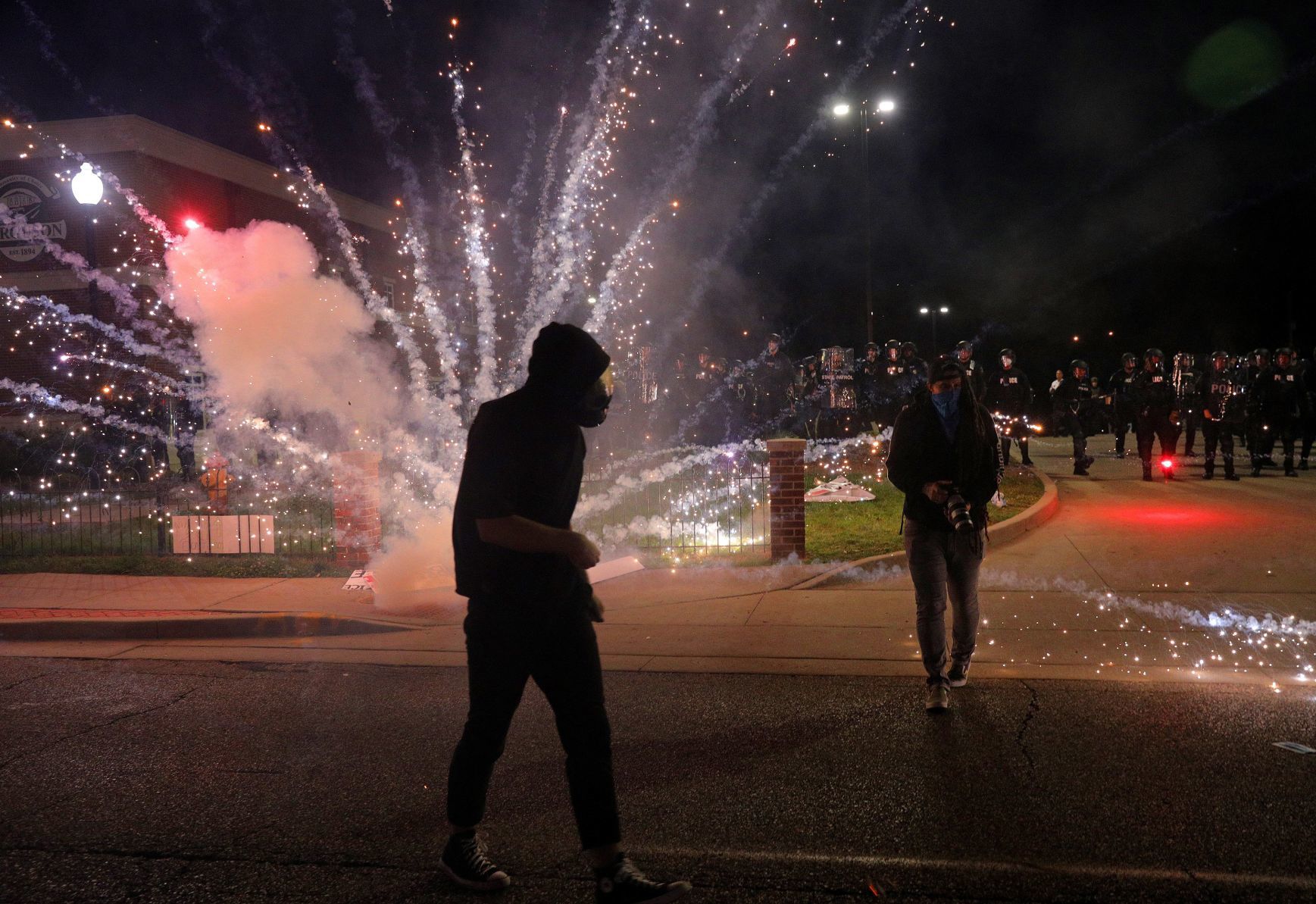 Police and protesters meet in Ferguson